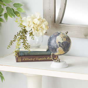 Globo Terráqueo Negro con Base de Mármol Blanco y Brazo de Latón Antiguo para Exhibición en Escritorio - Product Image 4