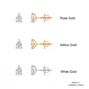 Boucles d'oreilles de luxe en or rose 14 carats avec deux diamants de laboratoire de qualité supérieure, taille ronde, certifiés IGI, clarté VVS-VS, cadeau de mariage pour femme - Product Image 1