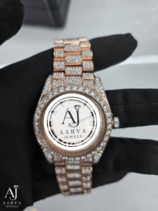 AARVA JEWELS นาฬิกาผู้หญิงหรูหราโรสโกลด์ประดับเพชร 36 มม. หน้าปัดทรงกลม ระบบควอตซ์ สายสแตนเลส พร้อมหน้าปัดคริสตัลแซฟไฟร์ - Product Image 1