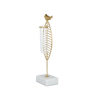 Vase de table moderne en métal avec motif d'oiseau, hauteur 39 cm, noir, porte-fleurs décoratif avec insert en tube de verre - Product Image 2