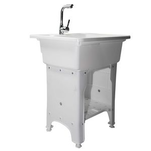 White Freestanding Plastic Utility Sink Drop-in Deep Sink Kit with Inlet Pipe Drain for Outdoor or Laundry Use - Product Image 3
