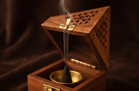 Boîte de rangement en bois pour encens, avec accents en laiton, support en bois naturel, vente en gros