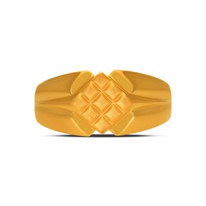 Bague audacieuse en or jaune 18 carats, design géométrique carré texturé, bague signet moderne pour homme, bijoux de luxe tendance - Product Image 3