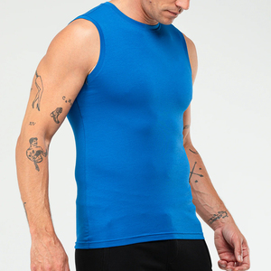 Camiseta sin mangas azul para hombre, cuello redondo, color sólido, transpirable, tejida, informal, camisetas sin mangas para hombre - Product Image 3