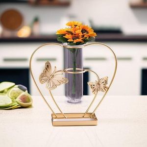 Golden Heart Shape Butterfly Metal <b>Vase</b> With <b>Clear</b> Glass Tube For Tabletop Decor - Product Image 6