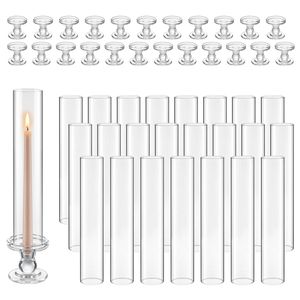Ensemble de 24 bougeoirs Hurricane, 32 cm de haut, en verre transparent, pour bougies coniques, en verre borosilicate de haute qualité, cylindriques de 6 cm pour bougies votives - Product Image 1