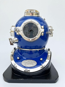 Casco de Buceo Azul Vintage, Escultura Decorativa Náutica, Casco de Buzo de Aguas Profundas con Acabado Plateado, Decoración para el Hogar, Oficina, Bar, Estilo Náutico - Product Image 2