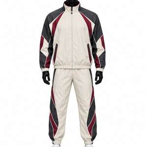 Ensemble de survêtement pour homme avec blocs de couleur, manches longues, col montant, fermeture éclair, style sportif, respirant, en polyester, pour l'automne - Product Image 3