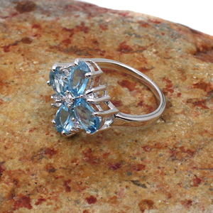 Anillo de Topacio Azul Natural con Flor, Plata de Ley 925, Engaste de Garras, Gema de Lujo, Joyería para Mujer, Regalo para Compromiso, Aniversario, Fiestas - Product Image 4