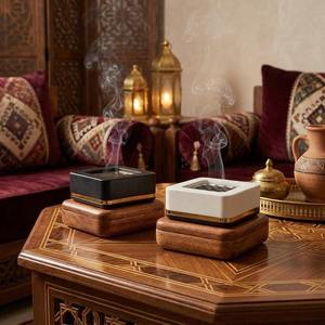 Brûleur d'encens carré en bois Bakhoor, porte-parfum Oud arabe, décoration de Ramadan, décoration de table de mariage, vente en gros, exportation - Product Image 1