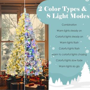 6FT Pre-Lit Snow Flocked Christmas Tree with Wreath and Garland Colorful LED <b>Lights</b> Artificial <b>Hinged</b> Xmas Tree Set - Product Image 4