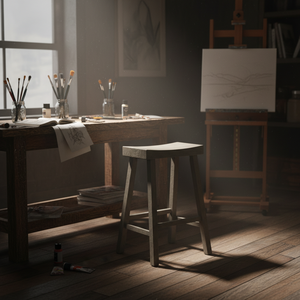 Tabouret de bar rond moderne et minimaliste en bois massif de caoutchouc, haut et solide, pour la maison - Product Image 6