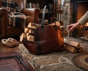 Sac de transport robuste en cuir véritable pour bûches de bois de chauffage, modèle LLR-0160 - Product Image 3