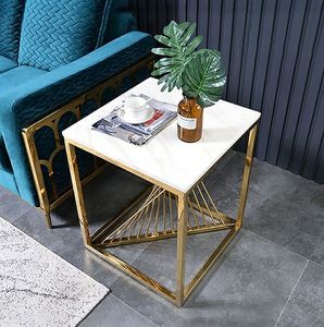 Handcrafted Modern Luxury Metal <b>Marble</b> <b>Top</b> <b>Side</b>/End <b>Table</b> Gold Plated Durable Living Room Office Hallway - Product Image 4