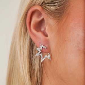 Boucles d'oreilles clous en or massif 14 carats avec diamants de laboratoire taille ronde, motif zigzag, pavé géométrique, bijoux de luxe, prix d'usine - Product Image 4
