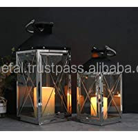Stainless Steel <b>Lanterns</b> Metal <b>Lantern</b> Hanging Glass <b>Lanterns</b> for <b>Candles</b> Indoor <b>Outdoor</b> - Product Image 2