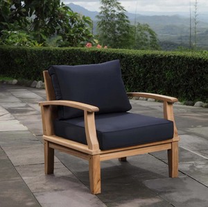 Modern Japandi Teak Wood Garden Accent <b>Chair</b> Low Profile Single Sofa with Thick Removable <b>Pads</b> - Product Image 1