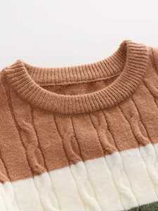 Chic men's color <b>block</b> striped knit crew neck long sleeve sweater – stylish winter outerwear for autumn and winter fashion. - Product Image 3