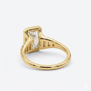 2CT Emerald Cut Lab Grown Diamond Half Bezel Set <b>Ring</b> Baguette Cut Pave Band <b>Ring</b> 14K Gold Engagement <b>Ring</b> Retro Bridal Jewelry - Product Image 6