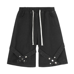 Nouveaux shorts en jean tissé décontractés pour hommes, coupe droite, taille mi-haute, avec ceinture boutonnée, collection été - Product Image 4
