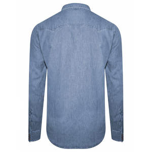 Chemises en jean pour hommes de haute qualité, 100% coton, coupe ajustée, manches longues, respirantes, style décontracté pour l'extérieur, logo personnalisé, faible MOQ, OEM - Product Image 2