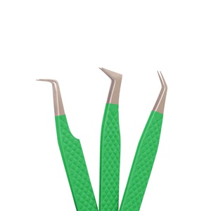 Pinzas de pestañas verdes con logotipo personalizado antiestáticas 45 90 grados herramienta de acero inoxidable herramienta de belleza de pestañas de volumen recto fino - Product Image 1