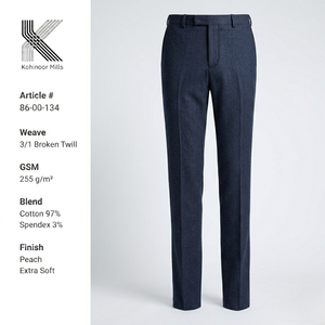 Pantalones de sarga azul marino para hombre, de algodón y elastano, 255 GSM, extrasuaves, corte ajustado, informales, proveedor OEM - Product Image 4
