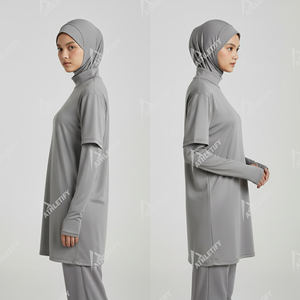 Haut de sport modeste pour femmes musulmanes à manches longues, épaules tombantes, manches à trous pour les pouces, élégant, confortable, protection UPF50+, idéal pour la gym - Product Image 5