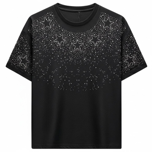 Custom Graphic Printing T-<b>Shirt</b> & Shorts Set Men's Streetwear Bling Rhinestone <b>Star</b> Pattern Tee For Unisex - Product Image 1