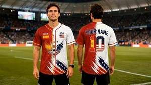 Maillot de football unisexe USA Espagne, col baseball, impression sublimée, polyester respirant, manches courtes, adulte, toutes saisons - Product Image 4