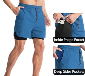 Shorts de course d'été personnalisés bleus 2026 pour hommes – Shorts de sport, de jogging et de fitness à séchage rapide, respirants pour la gym - Product Image 2