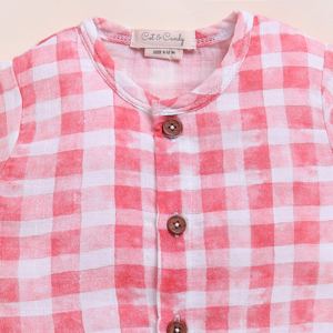 Conjuntos de ropa de bebé de muselina orgánica de primera calidad Jabla con estampado de cuadros rosas - Product Image 4