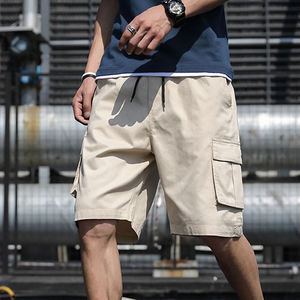 กางเกงขาสั้นคาร์โก้ผ้าแคนวาสปักลายสีเบจสำหรับผู้ชาย ผ้าฝ้าย 100%  แบบเรียบง่าย เป็นมิตรกับสิ่งแวดล้อม สไตล์ลำลองสำหรับฤดูร้อน สตรีทแวร์ กระเป๋าหลายช่อง ทรงหลวม - Product Image 2