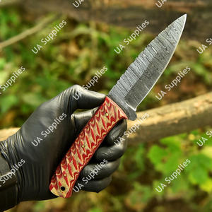 Couteau de chasse/skinner à lame fixe en acier Damas de qualité industrielle, personnalisable, avec manche en bois Pakka, pour le camping en extérieur, vente en gros OEM/ODM - Product Image 4