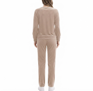 Survêtement beige respirant à capuche pour femme, manches longues, pantalon long avec poches latérales, streetwear décontracté d'hiver - Product Image 2