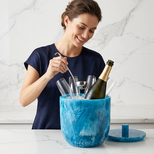 Seau à glace en résine de haute qualité au design moderne et luxueux, motif fruits, double paroi, poignées en cuir nouées faites à la main, personnalisable - Product Image 1