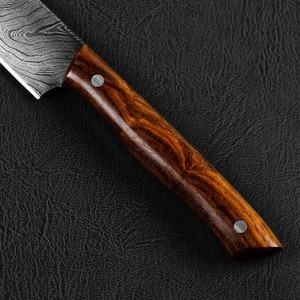 Custom Handmade Ambidextrous Modern Style Utility <b>Knife</b> with 4-5.9in Damascus Steel Blade and Rose Wood Handle in Leather Sheath - Product Image 2