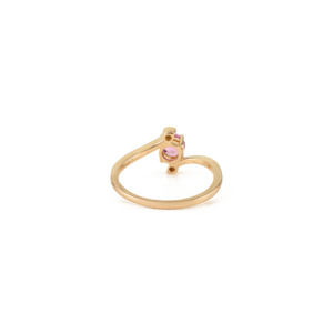 Anillo de Oro Amarillo Sólido K14 con Zafiro Rosa y Diamantes de Corte Redondo de Primera Calidad, Joyería Minimalista para Mujer - Product Image 6