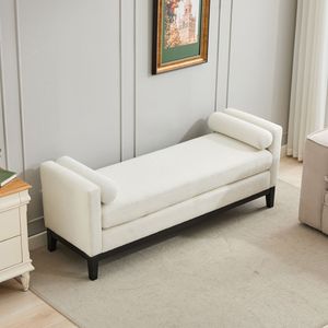 Elegante sofá cama con patas de madera de 66.34 pulgadas, otomana tapizada y 2 almohadas decorativas para dormitorio o sala de estar - Product Image 2