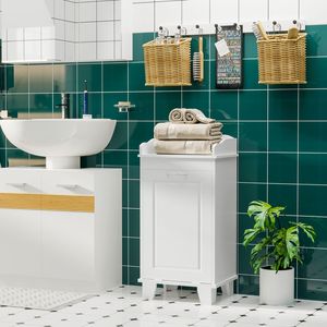 31\" Free Standing White Home Organizer Hamper Tilt Out <b>Laundry</b> <b>Storage</b> Cabinet for Bathroom Use - Product Image 4