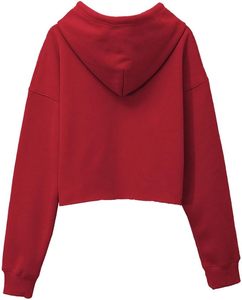 <b>Red</b> <b>Cropped</b> Hooded Sweatshirt Long Sleeve Solid Color Casual Knit <b>Top</b> for Women Autumn Wear - Product Image 5