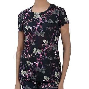 Camiseta de Manga Corta con Estampado Floral para Mujer, Corte Regular, Cuello Redondo, Ropa Casual, 100% Poliéster, Transpirable, Primavera Verano, Tejido de Punto - Product Image 5