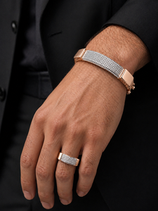 ELVORA GEMS Men's Rose Gold Plated Key Shape Hard <b>Bracelet</b> Bezel <b>Set</b> Brilliant Cut Diamond Inlay Classic Style Alloy Jewelry - Product Image 1