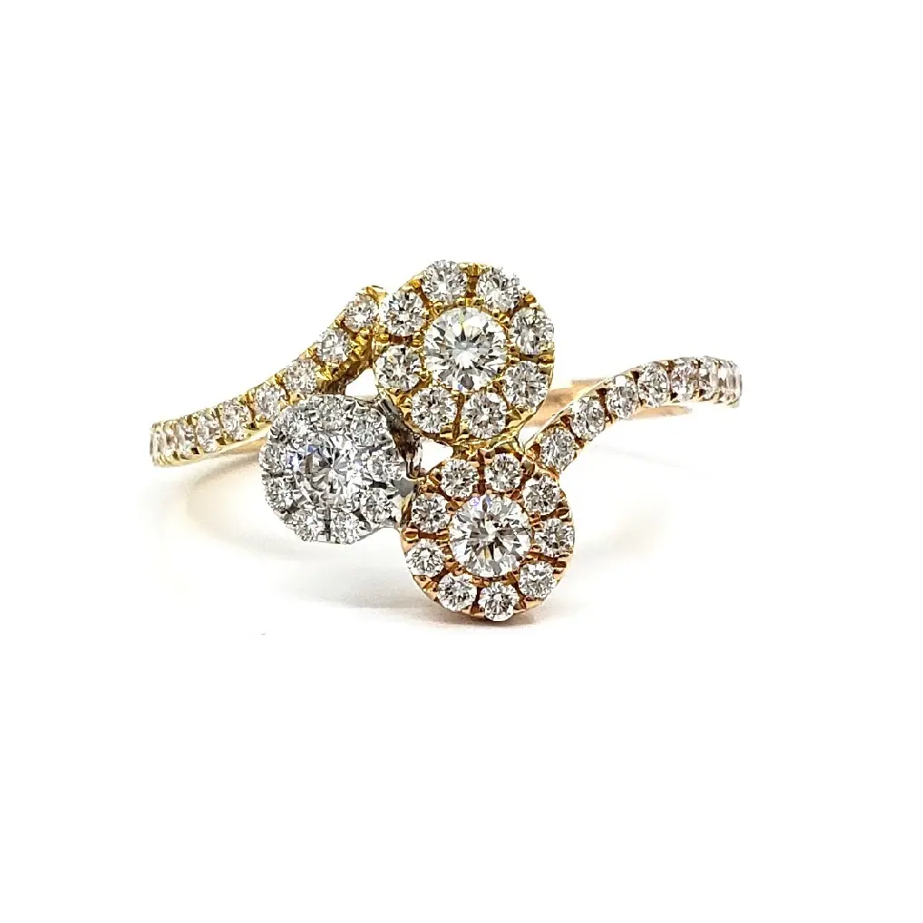 Fine Jewelry Direct Manufacturer Popular Design 18 Karat Yellow Rose White Real Diamond 3 Clusters Ring For Female Gift