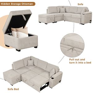 84.75\" 2-in-1 Pull Out Sleeper <b>Sofa</b> <b>Bed</b> L-Shape Couch <b>with</b> <b>Storage</b> Ottoman for Living & Bedroom Small Apartment Furniture - Product Image 3
