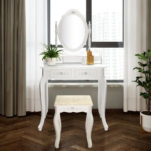Modern Concise White Dresser with 4 Drawers and 360 Degree Rotation Removable Mirror <b>Makeup</b> <b>Vanity</b> - Product Image 1