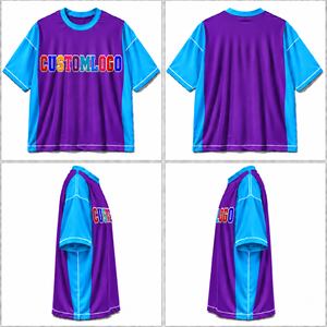 เสื้อยืดคอกลมสีน้ำเงินแขนสั้นพิมพ์ลายตัวอักษรสำหรับผู้ชาย พิมพ์โลโก้ได้ตามต้องการ ผ้าโพลีเอสเตอร์ 100% ทรงโอเวอร์ไซส์ สวมใส่สบาย น้ำหนัก 220 กรัม - Product Image 5
