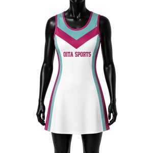 Vestido de Netball Sublimado Blanco y Rosa, Uniforme Deportivo sin Mangas para Mujer, Jersey para Partidos, Ropa de Entrenamiento en Equipo, Rendimiento Atlético - Product Image 1