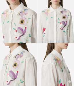 <b>Women</b> White Cotton Full Sleeve <b>Shirt</b> Colorful Floral Embroidery Button Down Casual <b>Dresses</b> Summer Blouse for B2B Wholesale - Product Image 5