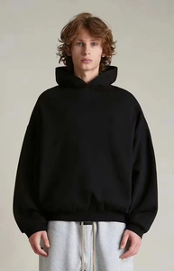 Sweat-shirt à capuche thermique doublé surdimensionné pour homme, en tricot gaufré au crochet avec motif lettres, en laine peignée, collection automne, personnalisé, vente en gros - Product Image 4